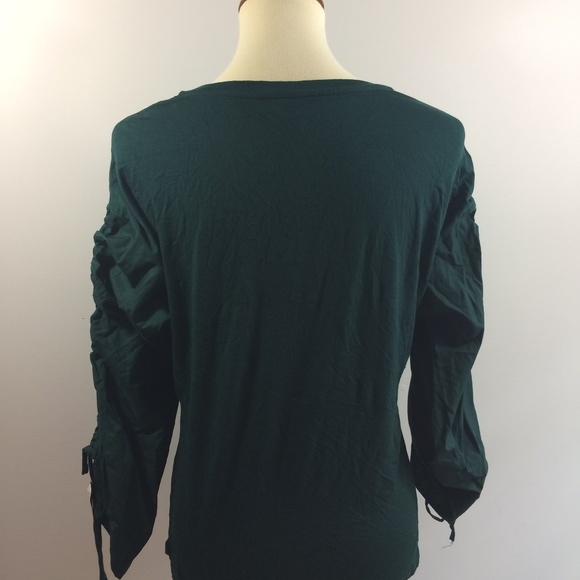 NEW INC Crewneck Knit Top Shirred Sleeves Green XL - Picture 3 of 6